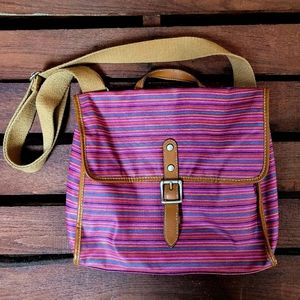 FOSSIL Purple Striped Canvas Crossbody Bag